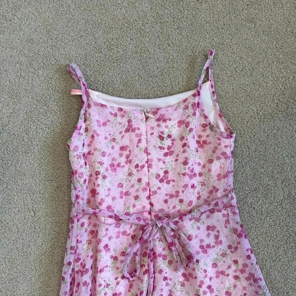 Biscotti Pink Floral Tie Back Coquette Asymmetrical Midi Dress Girls Size 10 - Picture 7 of 8
